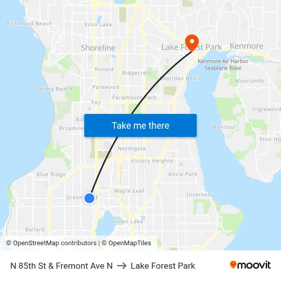 N 85th St & Fremont Ave N to Lake Forest Park map