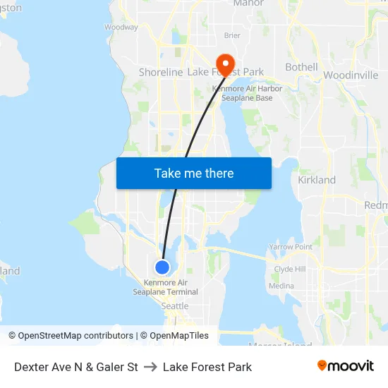 Dexter Ave N & Galer St to Lake Forest Park map