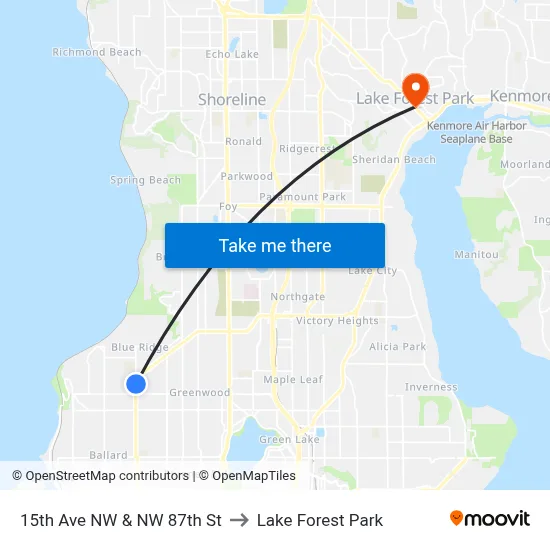 15th Ave NW & NW 87th St to Lake Forest Park map