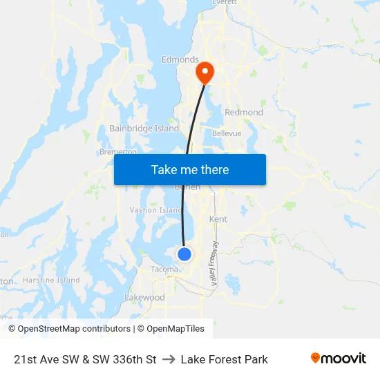21st Ave SW & SW 336th St to Lake Forest Park map