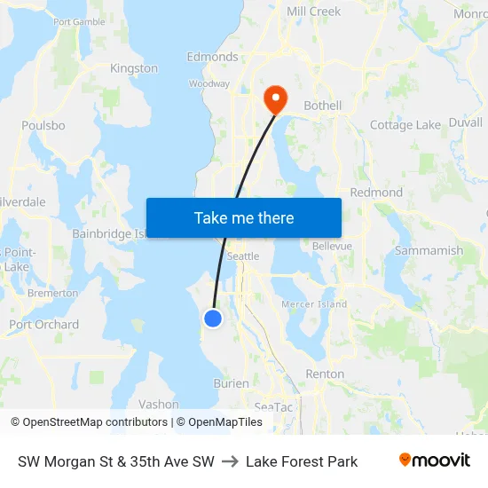 SW Morgan St & 35th Ave SW to Lake Forest Park map
