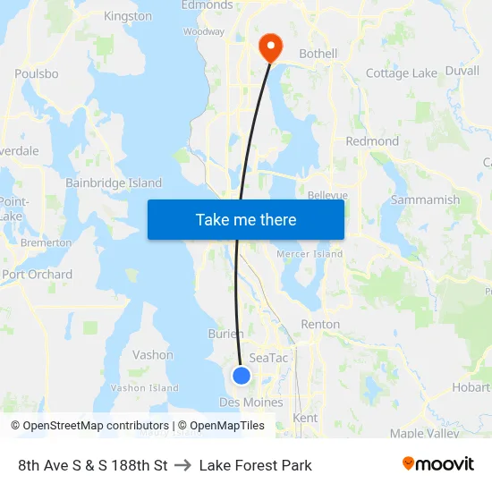 8th Ave S & S 188th St to Lake Forest Park map