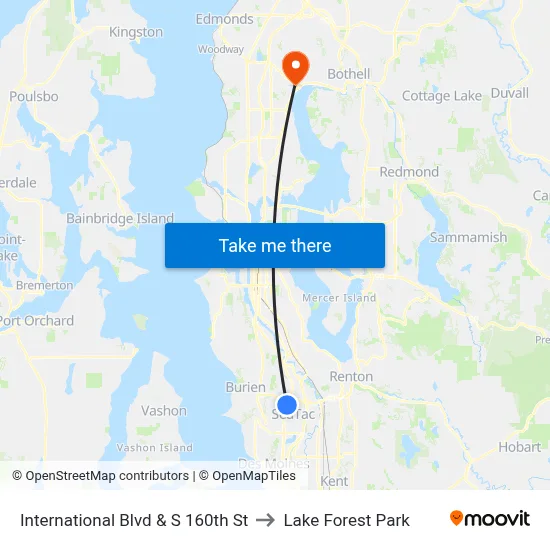 International Blvd & S 160th St to Lake Forest Park map