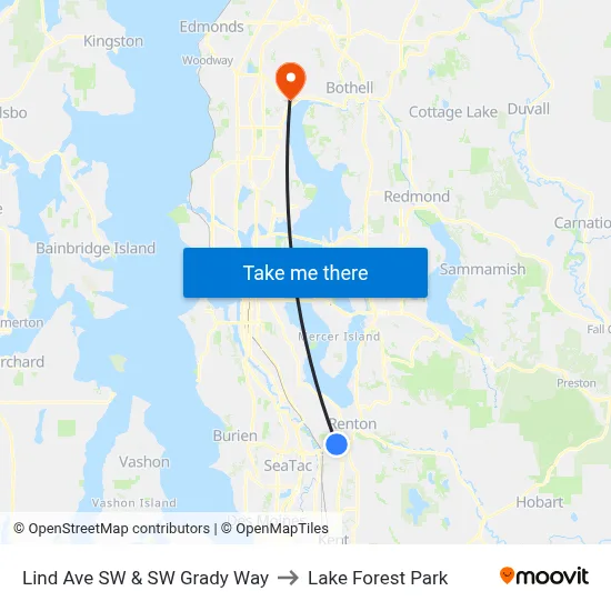 Lind Ave SW & SW Grady Way to Lake Forest Park map