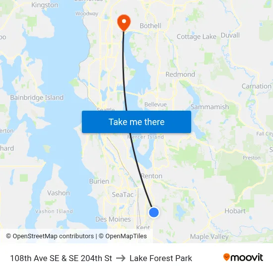 108th Ave SE & SE 204th St to Lake Forest Park map