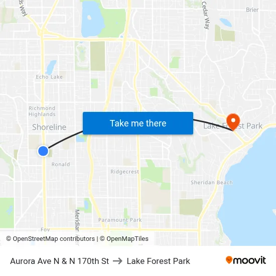 Aurora Ave N & N 170th St to Lake Forest Park map