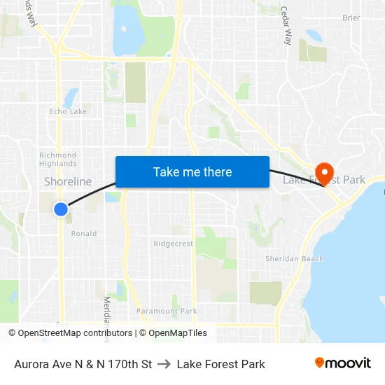 Aurora Ave N & N 170th St to Lake Forest Park map