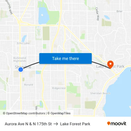 Aurora Ave N & N 175th St to Lake Forest Park map