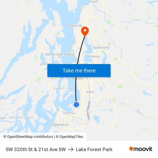 SW 320th St & 21st Ave SW to Lake Forest Park map