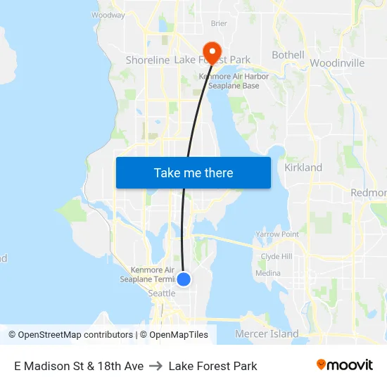 E Madison St & 18th Ave to Lake Forest Park map