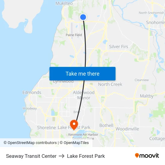 Seaway Transit Center to Lake Forest Park map