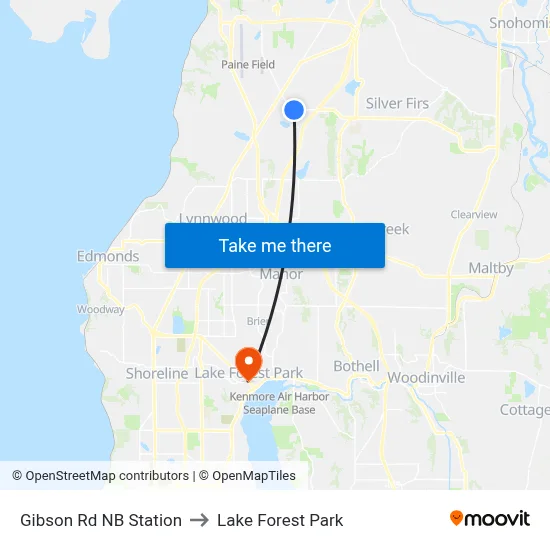 Gibson Rd NB Station to Lake Forest Park map