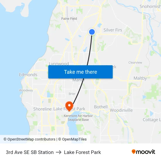 3rd Ave SE SB Station to Lake Forest Park map