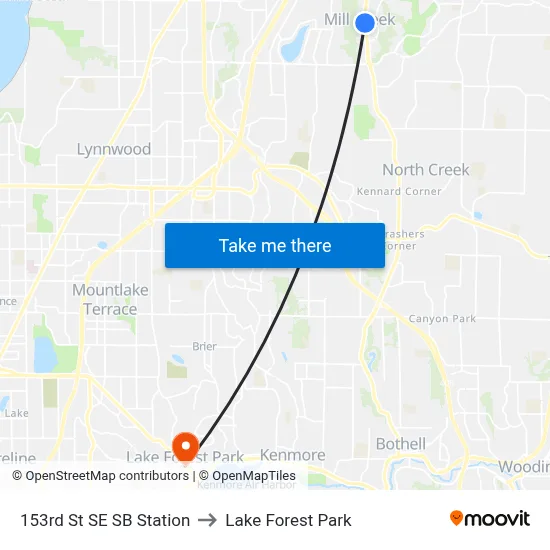 153rd St SE SB Station to Lake Forest Park map
