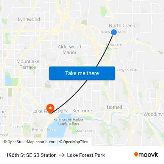 196th St SE SB Station to Lake Forest Park map
