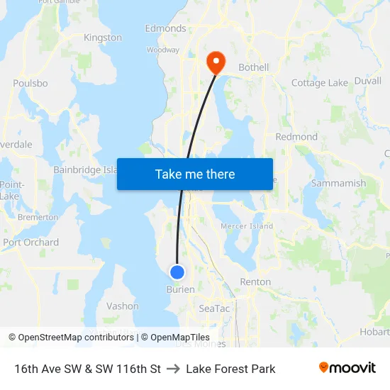 16th Ave SW & SW 116th St to Lake Forest Park map