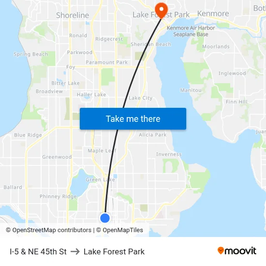 I-5 & NE 45th St to Lake Forest Park map