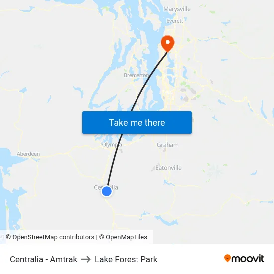 Centralia - Amtrak to Lake Forest Park map