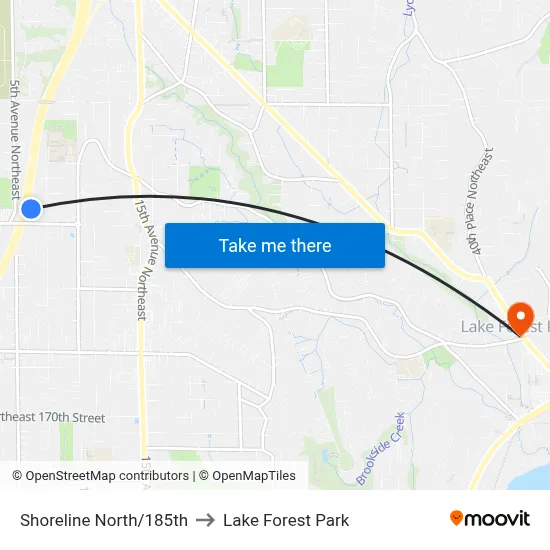 Shoreline North/185th to Lake Forest Park map