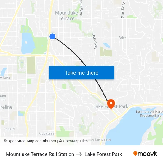 Mountlake Terrace Rail Station to Lake Forest Park map
