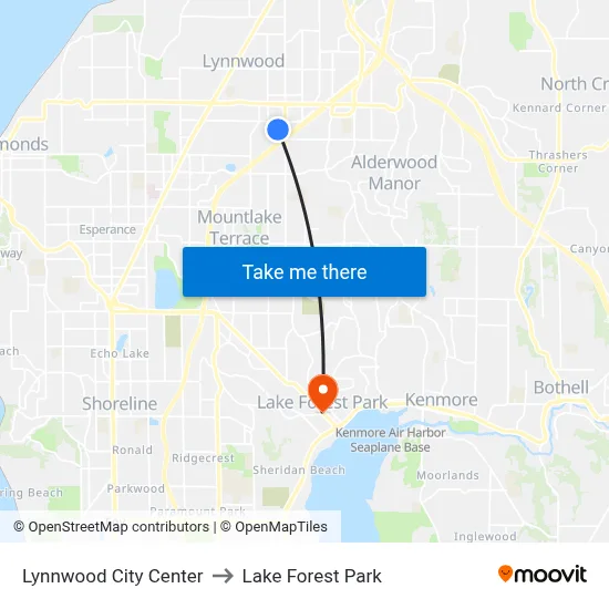 Lynnwood City Center to Lake Forest Park map
