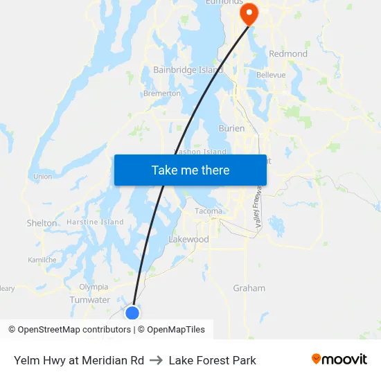 Yelm Hwy at Meridian Rd to Lake Forest Park map