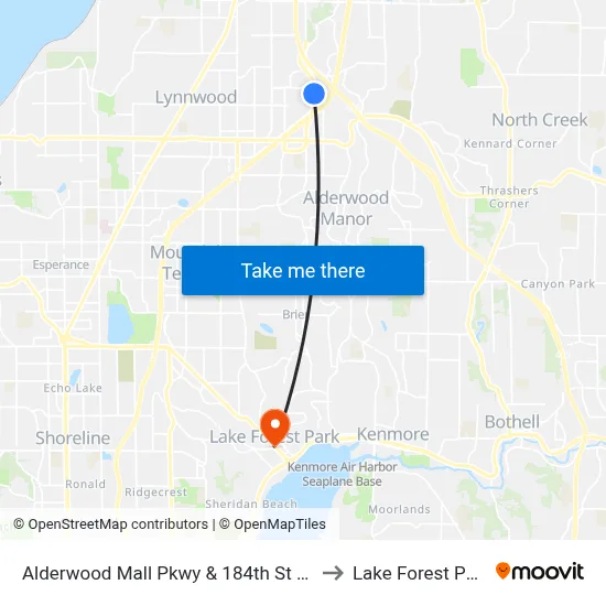 Alderwood Mall Pkwy & 184th St SW to Lake Forest Park map