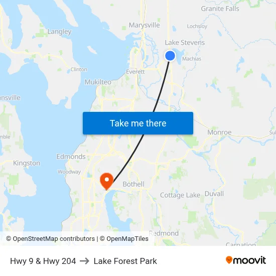 Hwy 9 & Hwy 204 to Lake Forest Park map