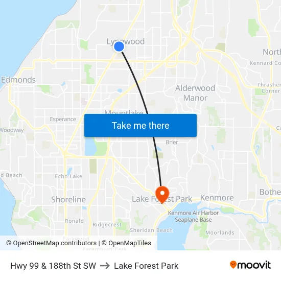 Hwy 99 & 188th St SW to Lake Forest Park map