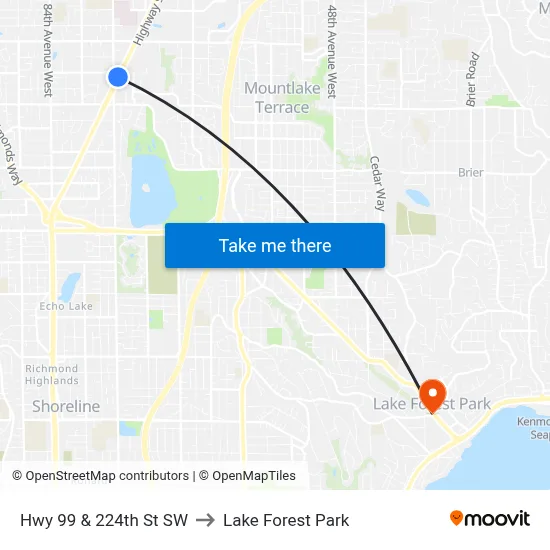 Hwy 99 & 224th St SW to Lake Forest Park map