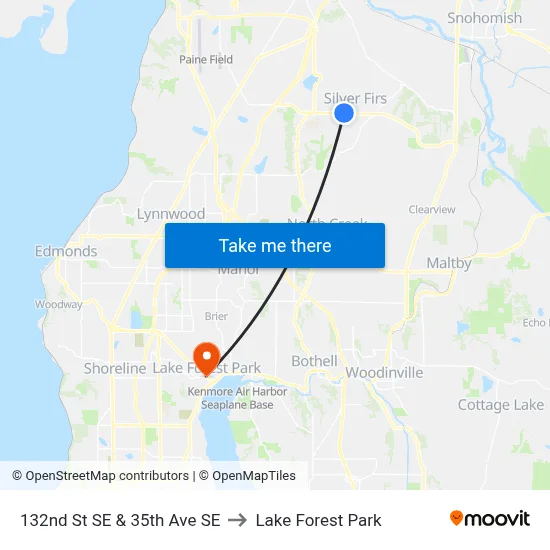 132nd St SE & 35th Ave SE to Lake Forest Park map