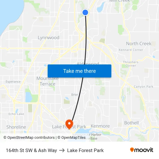 164th St SW & Ash Way to Lake Forest Park map
