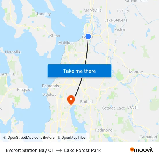 Everett Station Bay C1 to Lake Forest Park map