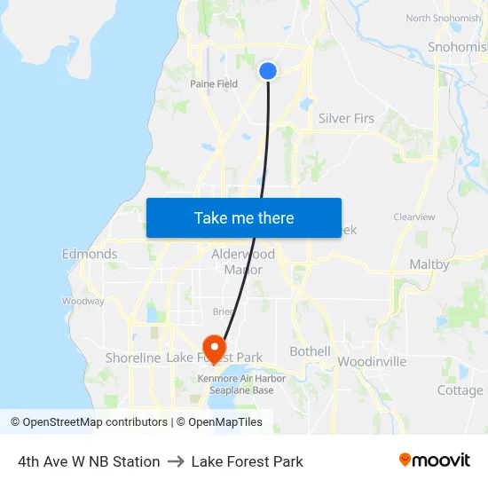 4th Ave W NB Station to Lake Forest Park map