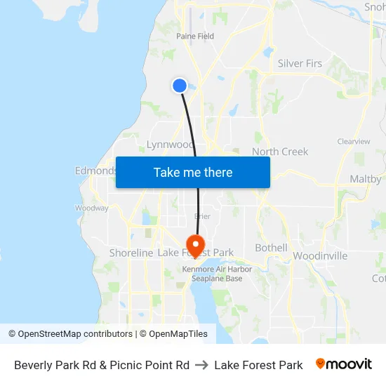 Beverly Park Rd & Picnic Point Rd to Lake Forest Park map