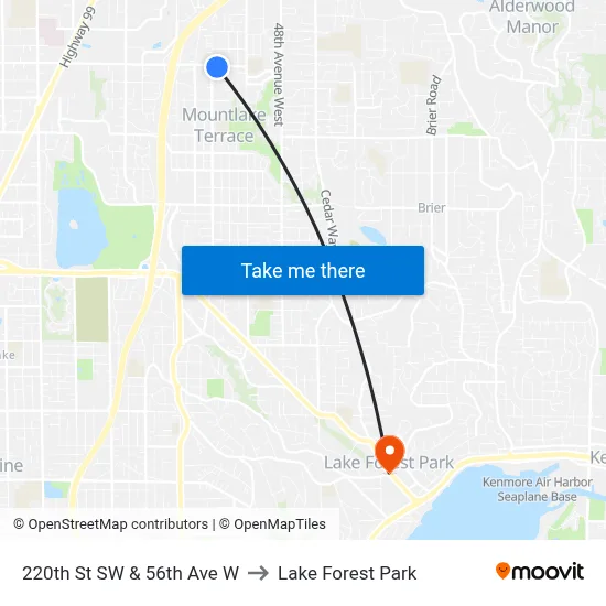 220th St SW & 56th Ave W to Lake Forest Park map