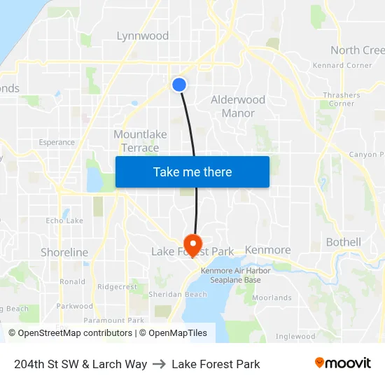 204th St SW & Larch Way to Lake Forest Park map