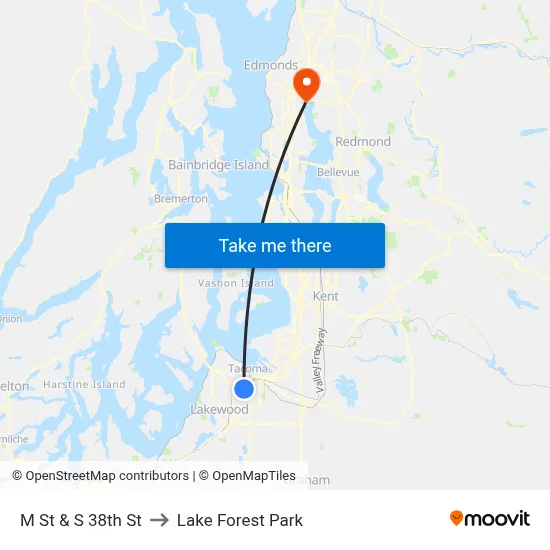 M St & S 38th St to Lake Forest Park map