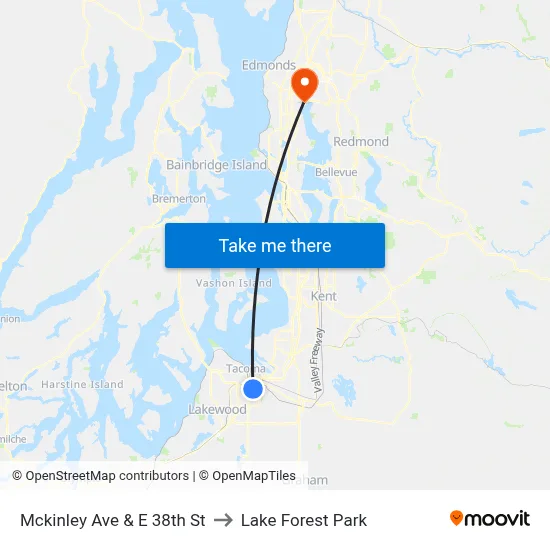 Mckinley Ave & E 38th St to Lake Forest Park map
