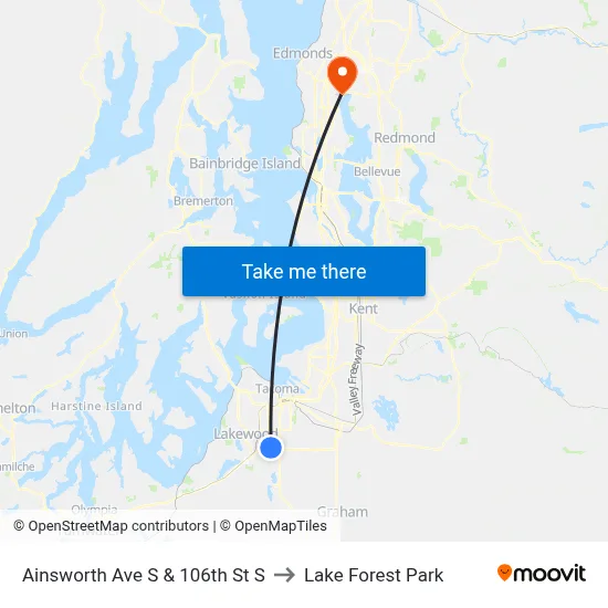 Ainsworth Ave S & 106th St S to Lake Forest Park map