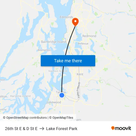 26th St E & D St E to Lake Forest Park map