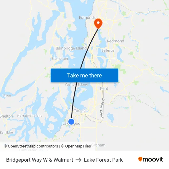 Bridgeport Way W & Walmart to Lake Forest Park map