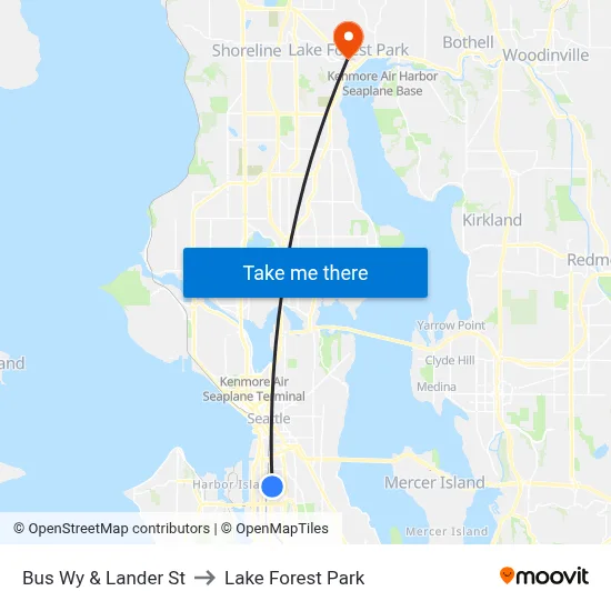 Bus Wy & Lander St to Lake Forest Park map
