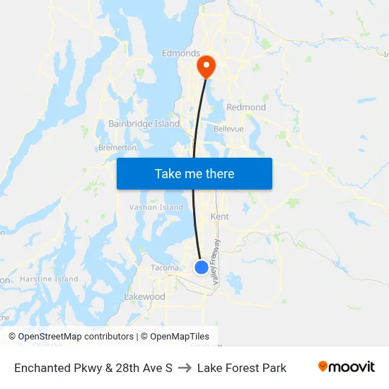 Enchanted Pkwy & 28th Ave S to Lake Forest Park map