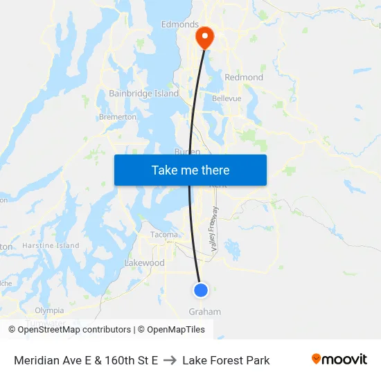 Meridian Ave E & 160th St E to Lake Forest Park map