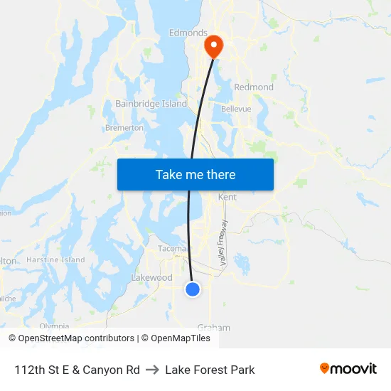 112th St E & Canyon Rd to Lake Forest Park map
