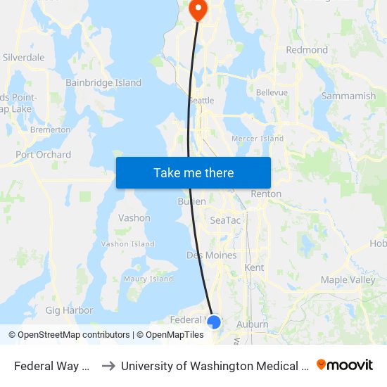 Federal Way TC - Bay 5 to University of Washington Medical Center - Northwest map