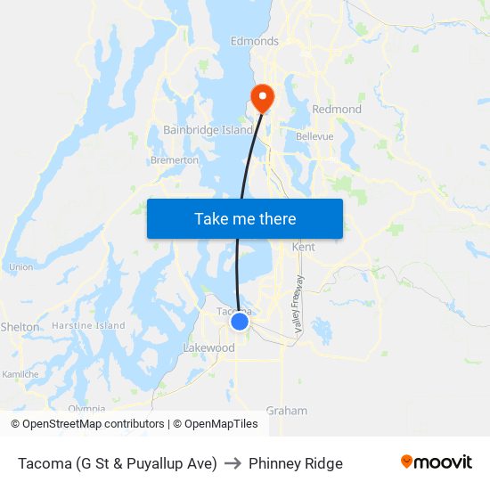 Tacoma (G St & Puyallup Ave) to Phinney Ridge map