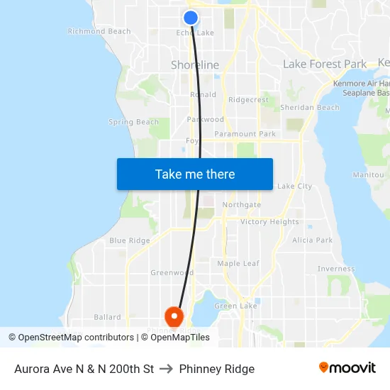 Aurora Ave N & N 200th St to Phinney Ridge map