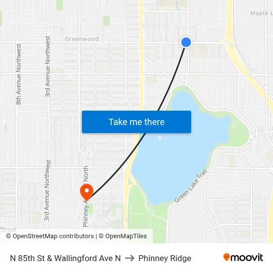 N 85th St & Wallingford Ave N to Phinney Ridge map